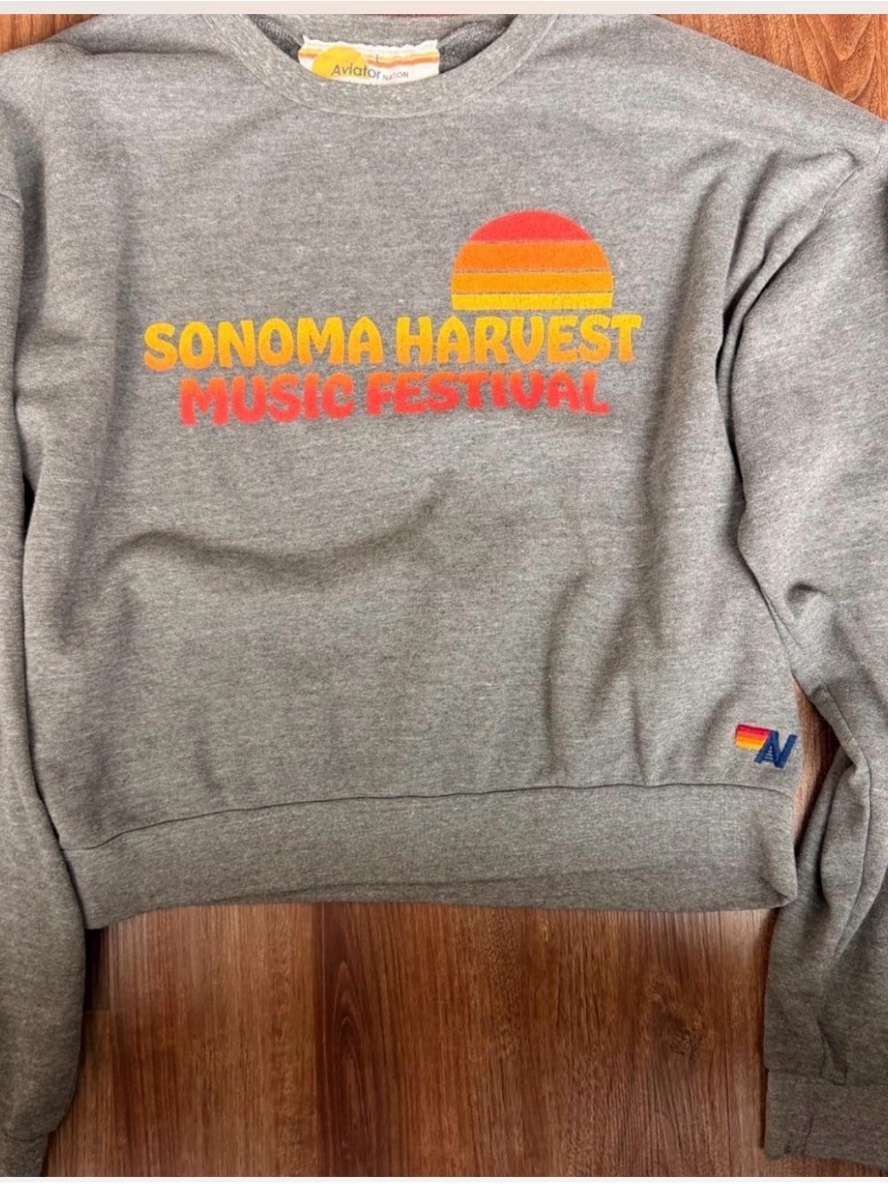 Aviator Nation Gray Sonoma Harvest Music Festival Crewneck with Sunset Graphic